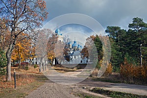 Konevsky monastery.Island Konevets on lake Ladoga photo